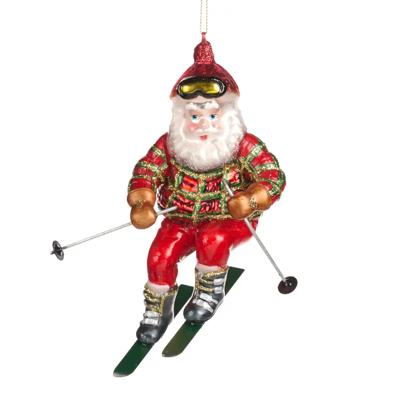 Decorazione Natalizia Babbo Natale sugli Sci in Vetro – Goodwill, 16,5cm