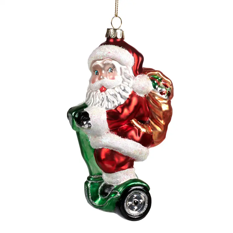 Decorazione Natalizia Babbo Natale sul Segway in Vetro Dipinto a Mano – Goodwill, 13,5cm