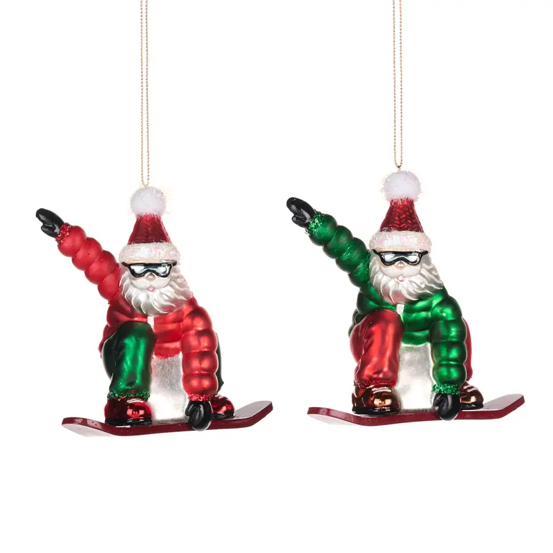 Decorazione Natalizia Babbo Natale sullo Snowboard in Vetro – Goodwill, 11,5cm