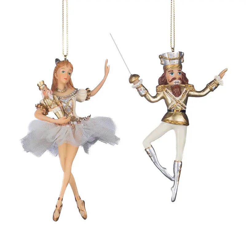Decorazione Natalizia Ballerina o Schiaccianoci Oro e Bianco in Resina – Goodwill, 14cm