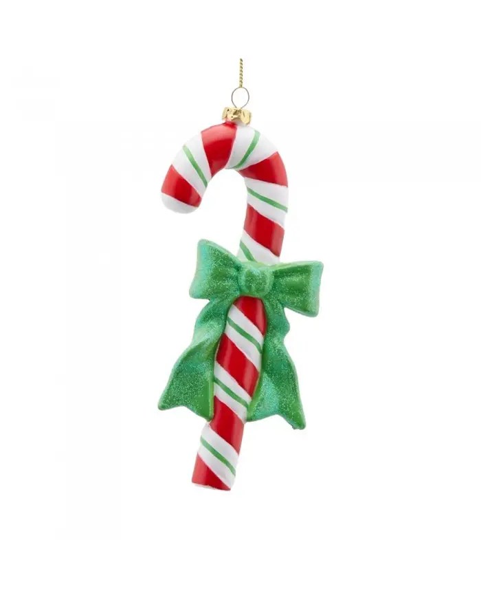 Decorazione Natalizia Candy Cane con Fiocco Verde in Poliresina - EDG Enzo De Gasperi, 18cm