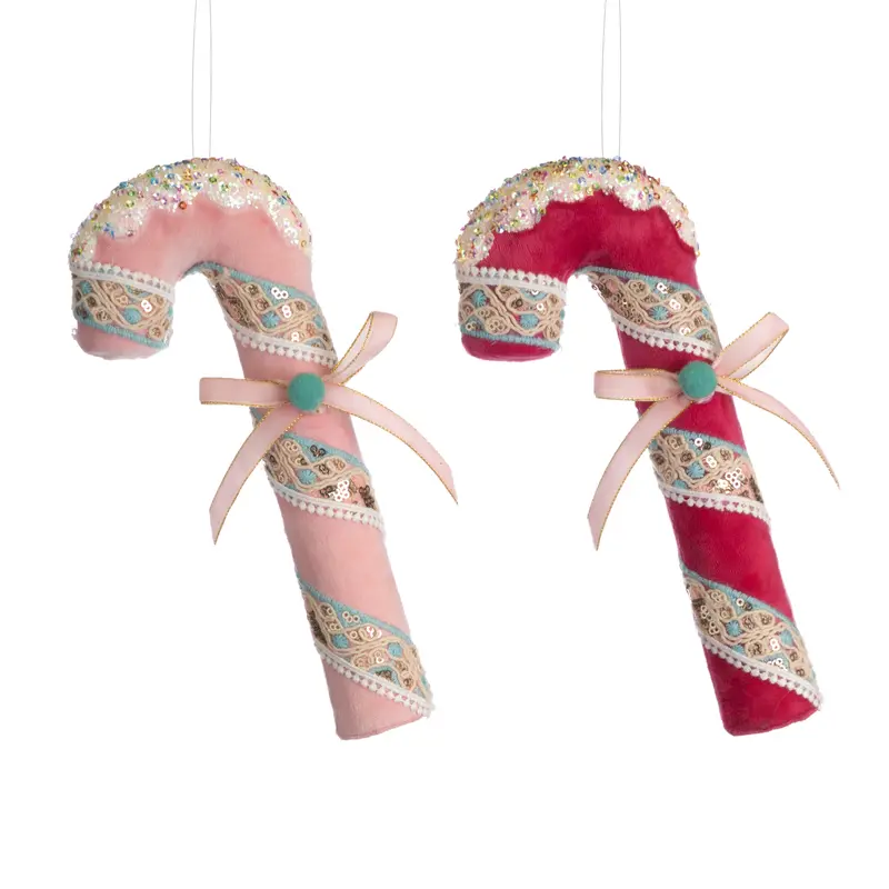 Decorazione Natalizia Candy Cane in Tessuto Glitterato Rosa – Goodwill