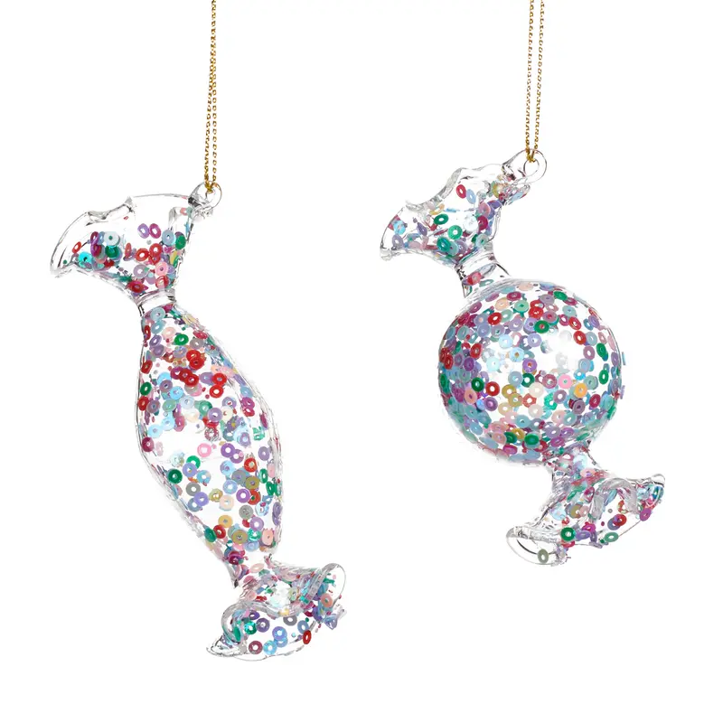 Decorazione Natalizia Caramella in Vetro con Paillettes Rosa e Blu – Goodwill, 10cm