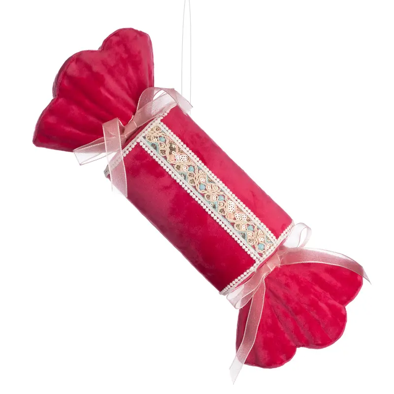 Decorazione Natalizia Caramella Rosa e Bianca in Tessuto Glitterato – Goodwill, 39cm