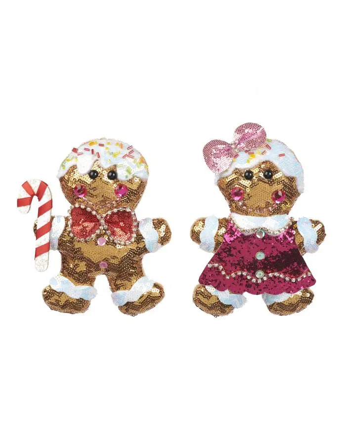 Decorazione Natalizia Gingerbread Boy e Girl con Paillettes Rosa – Goodwill, 16cm