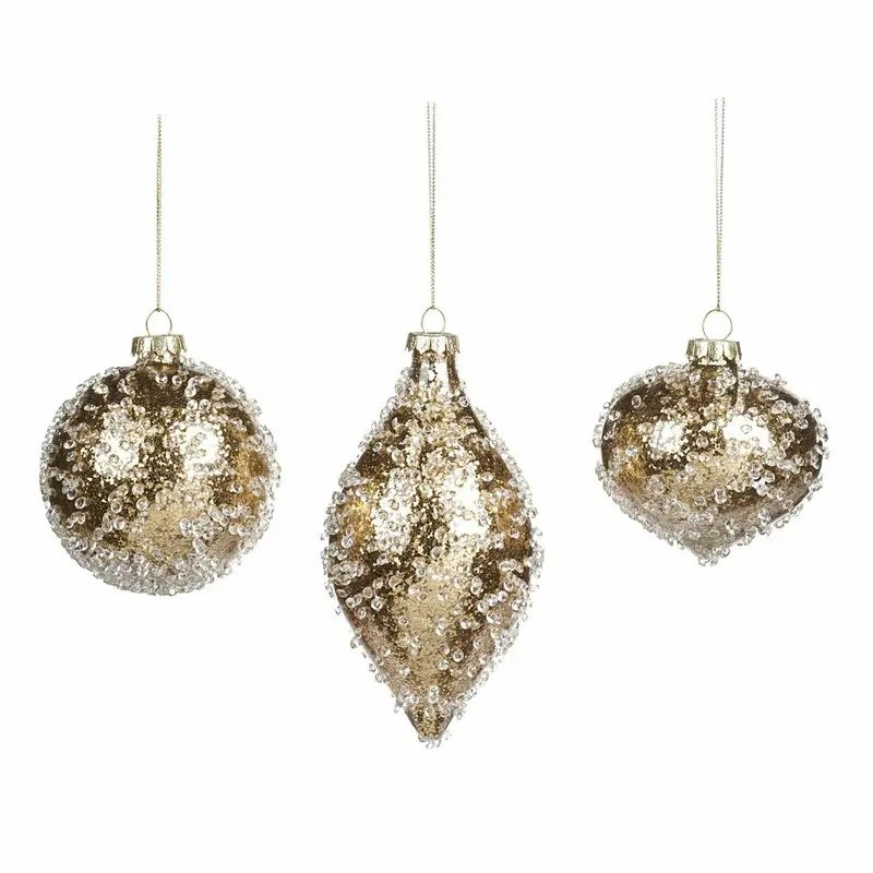 Decorazione Natalizia in Vetro Oro con Perle Gold Glamorous, Sfera, Fuso o Cipolla – Goodwill, 8cm