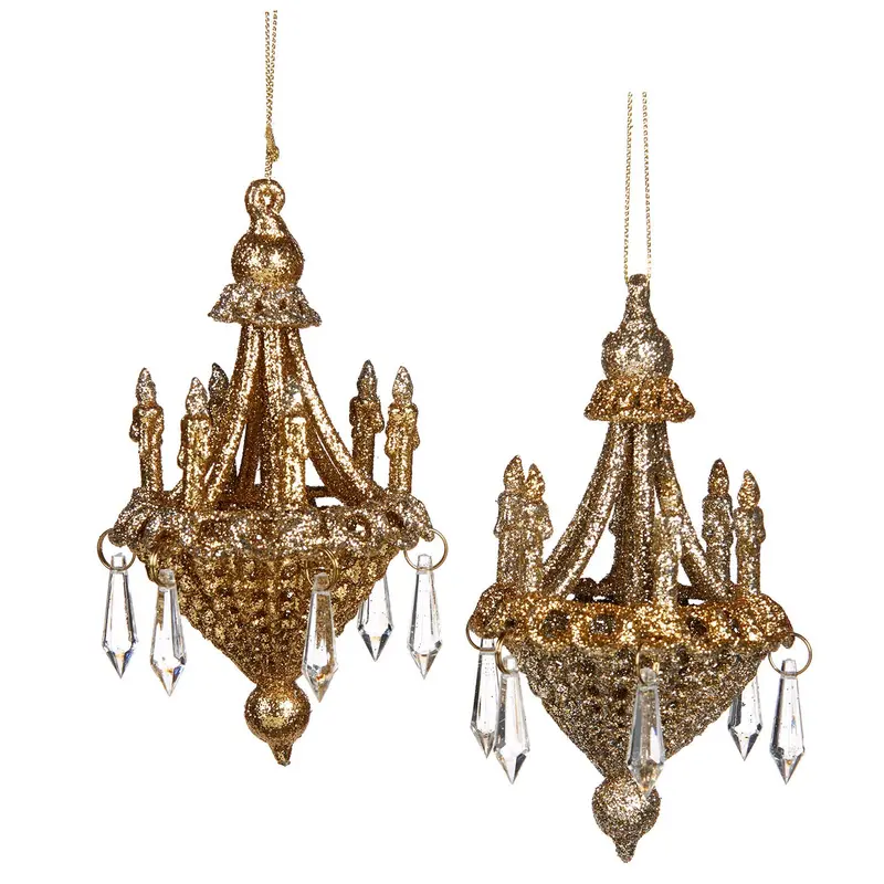 Decorazione Natalizia Lampadario Glitter Oro o Argento con Pendenti Effetto Cristallo – Goodwill, 13cm