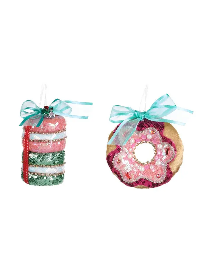 Decorazione Natalizia Macaron e Donut con Paillettes Rosa – Goodwill, 11cm