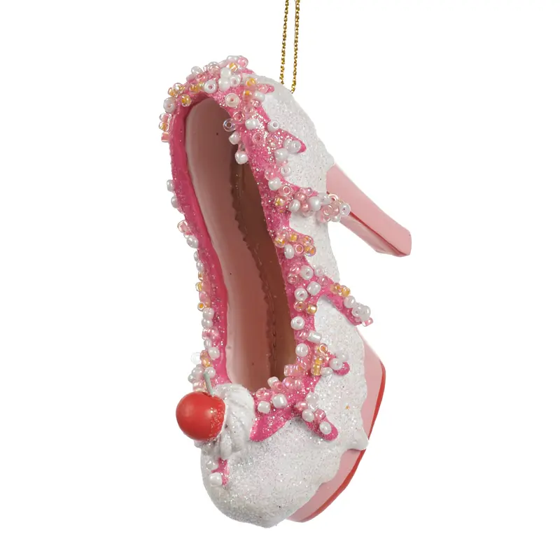 Decorazione Natalizia Scarpetta Candy Rosa e Bianca Glitterata – Goodwill, 9cm