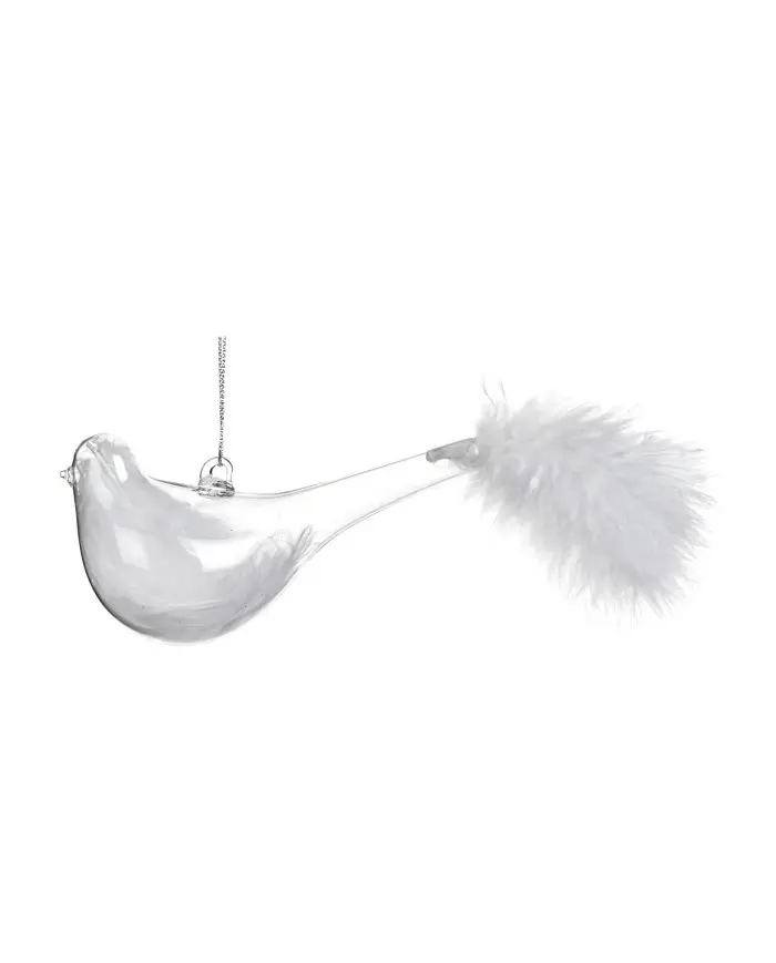 Decorazione Natalizia Uccellino in Vetro con Coda in Piume Bianche – Goodwill, 11cm