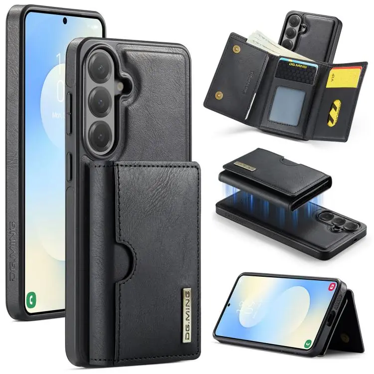 DG.MING M6 Series RFID Tri-fold Card Bag Custodia per telefono in pelle rimovibile, For Samsung Galaxy S26+ 5G, For Samsung Galaxy S26 Ultra 5G, For Samsung Galaxy S26 5G, For Samsung Galaxy S25 FE 5G