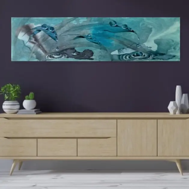 Dipinto con Foglie e Rugiada, Quadro Rettangolare Grande