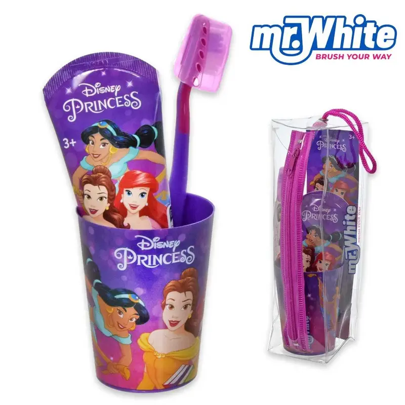 Disney Pochette Principesse Kit Igiene Orale Bambina – Set Completo con Spazzolino, Dentifricio 75ml e Bicchiere – Ideale per Scuola e Viaggio