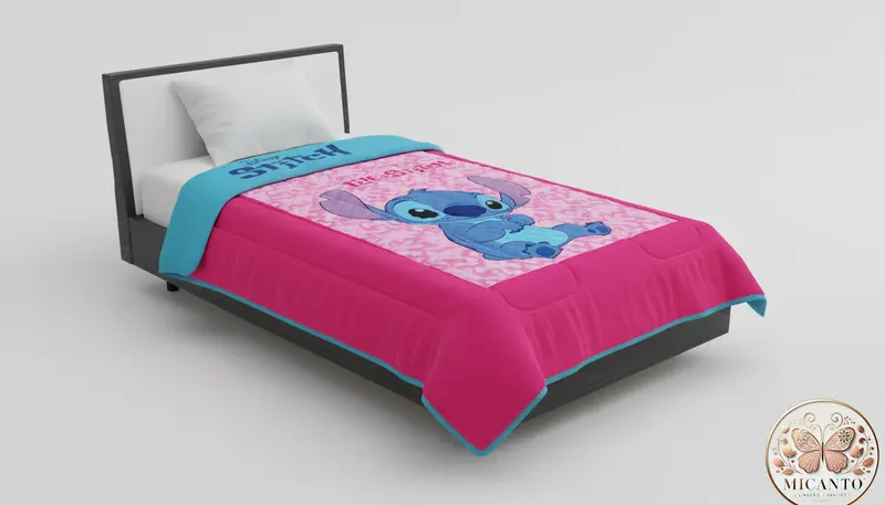 Disney Stitch Trapunta Invernale - 170x260 cm, Coperta Calda Alta Qualità, 100% Poliestere, Fantasia Stitch & Lilo, Blu/Rosa
