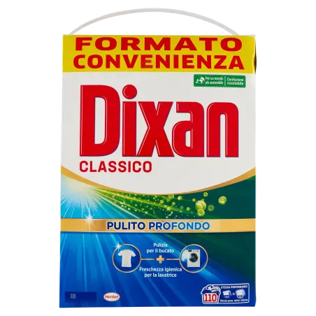 Dixan Detersivo Lavatrice in Polvere Classico – Formato Convenienza 110 Lavaggi (6050g), Pulito Profondo, Freschezza Igienica e Colori Brillanti