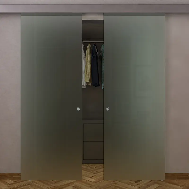 Doppia Anta in Vetro Satinato Esterno Muro con Binario Compact