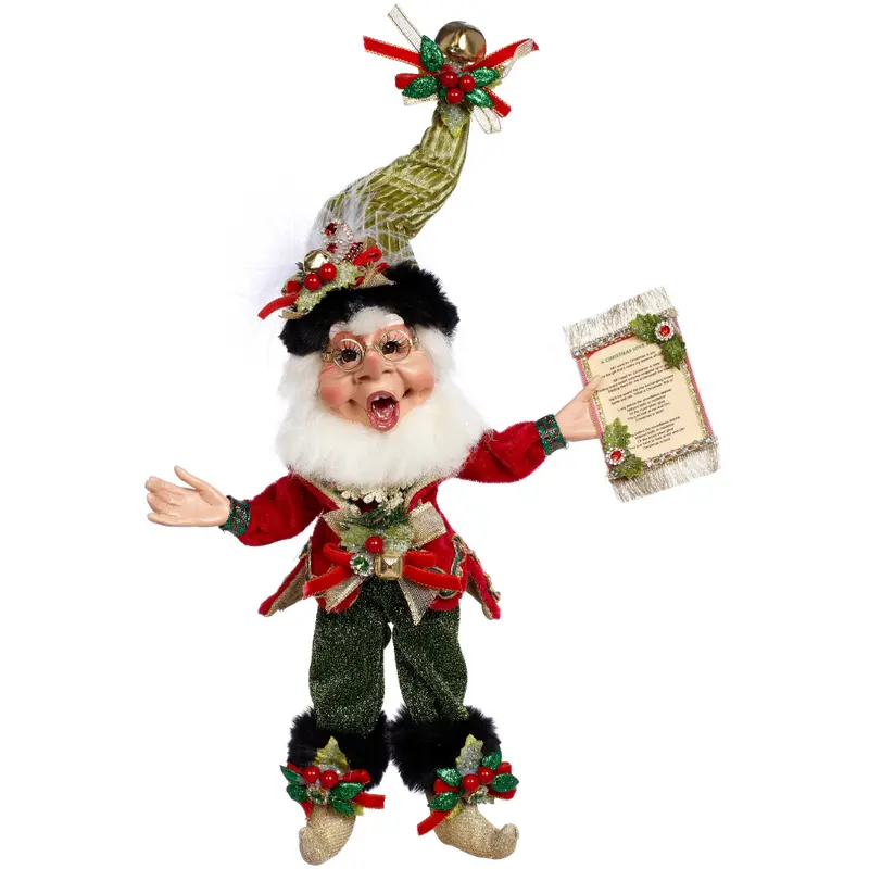 Elfo Natalizio Xmas Carol Rosso e Verde con Pergamena Edizione Limitata – Goodwill by Mark Roberts, 25,5cm