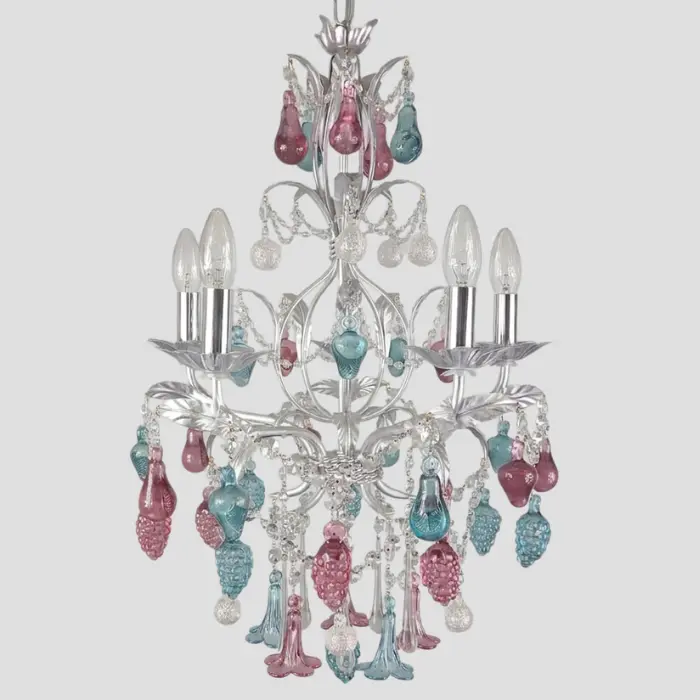 Emerald and Ruby Jewel Orchard Chandelier - Handcrafted Murano Glass Fruits