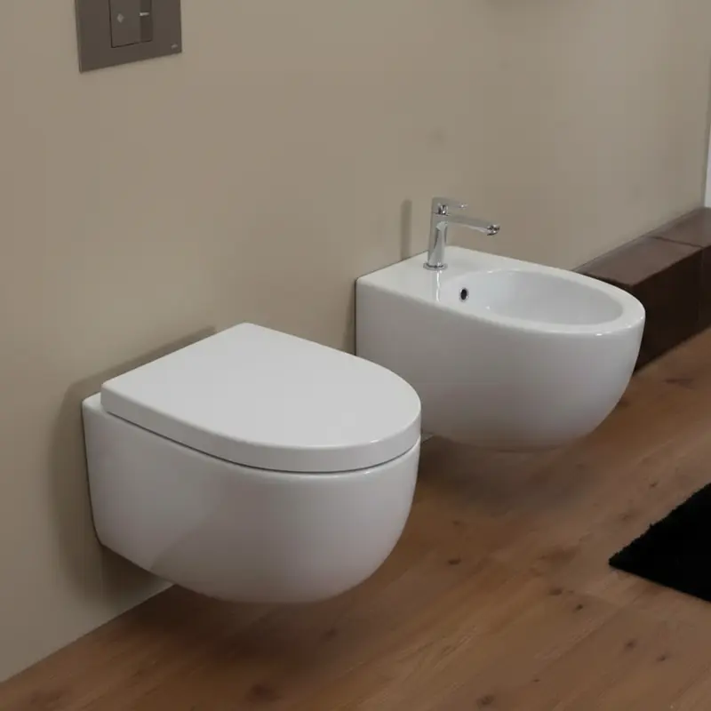 Esedra Bull wc sospeso bianco opaco, bidet e copriwater soft-close MWWCSBLL-001 + MWBDSBLL + CWBLLCF