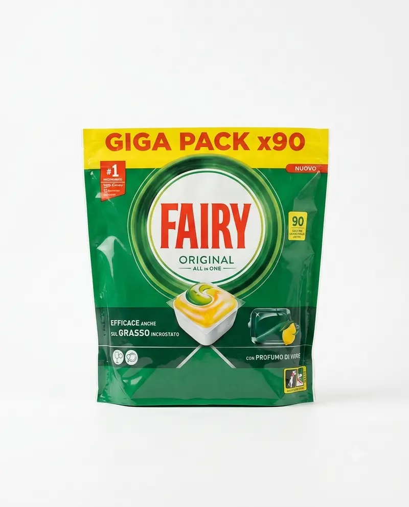 Fairy Original All In One Capsule Lavastoviglie Giga Pack x90 – Pastiglie al Limone per Grasso Incrostato – Azione Anti-Opaco e Protezione Brillantezza