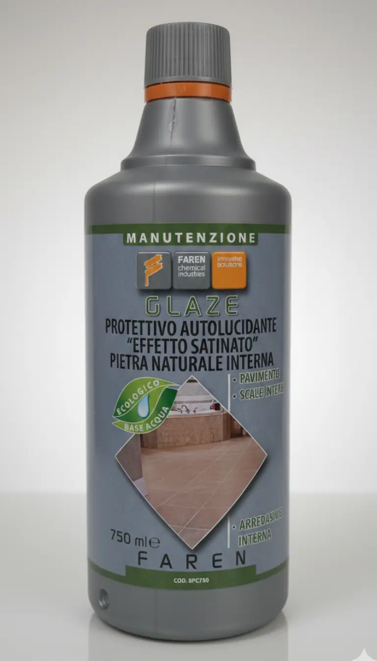 FAREN GLAZE Protettivo Autolucidante Effetto Satinato 750ml | Per Pietra Naturale, Marmo e Granito | Finitura Vellutata per Pavimenti e Scale Interne | Scudo Antimacchia e Antipolvere