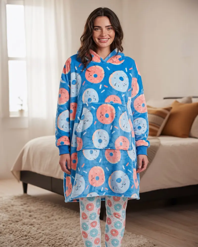 Felpa Coperta Oversize Donna Mr Wonderful Coral Fleece Donut Blu Art. 67083