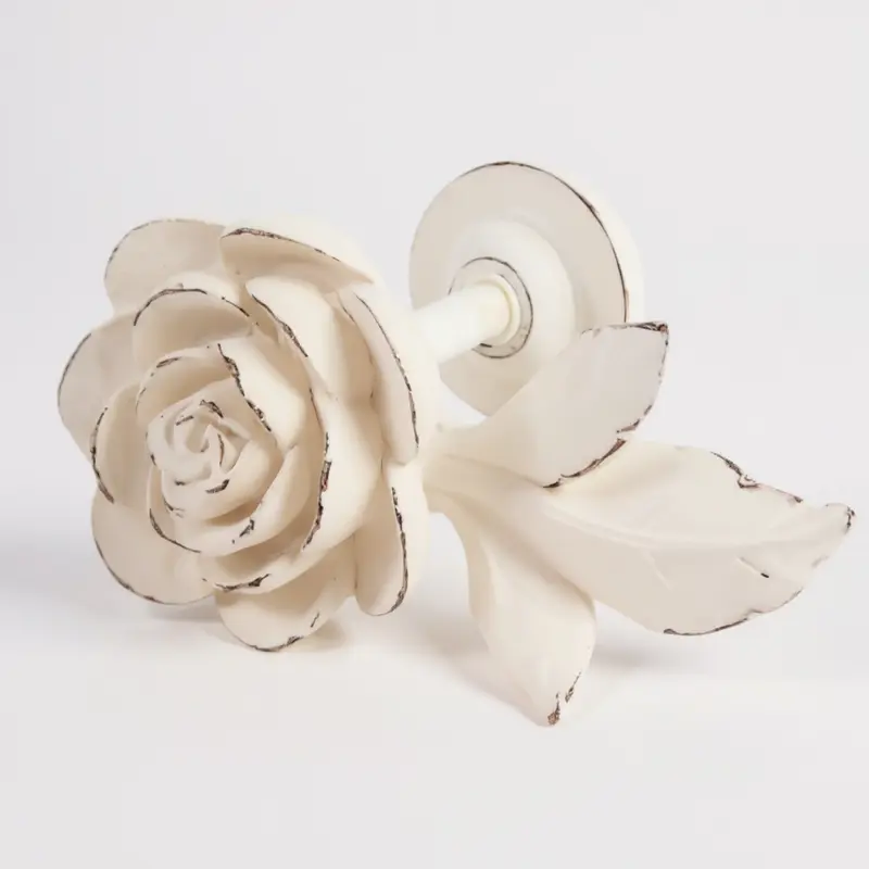 Fermatenda “Rosa con Foglia” in Resina e Metallo – Colore Crema Stile Shabby Chic