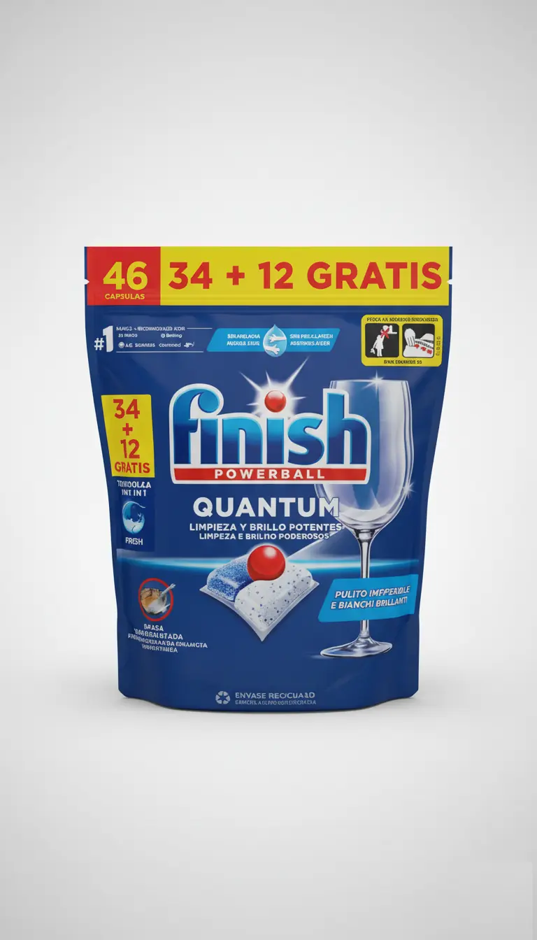 Finish Quantum Powerball Limone 46 Pastiglie – Detersivo Lavastoviglie All in 1 Pulizia Profonda e Brillantezza Superiore