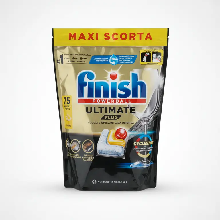 Finish Ultimate Plus All in 1 Limone 75 Caps | Maxi Scorta | Pastiglie Lavastoviglie per Sporco Bruciato e Brillantezza Intensa