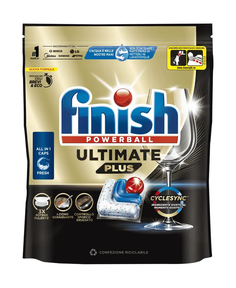 Finish Ultimate Plus Powerball Tabs (65) Classico - Limone - 3X Pulente, Anti-Grasso/Bruciato, Cicli Brevi & Eco, N°1 Raccomandato