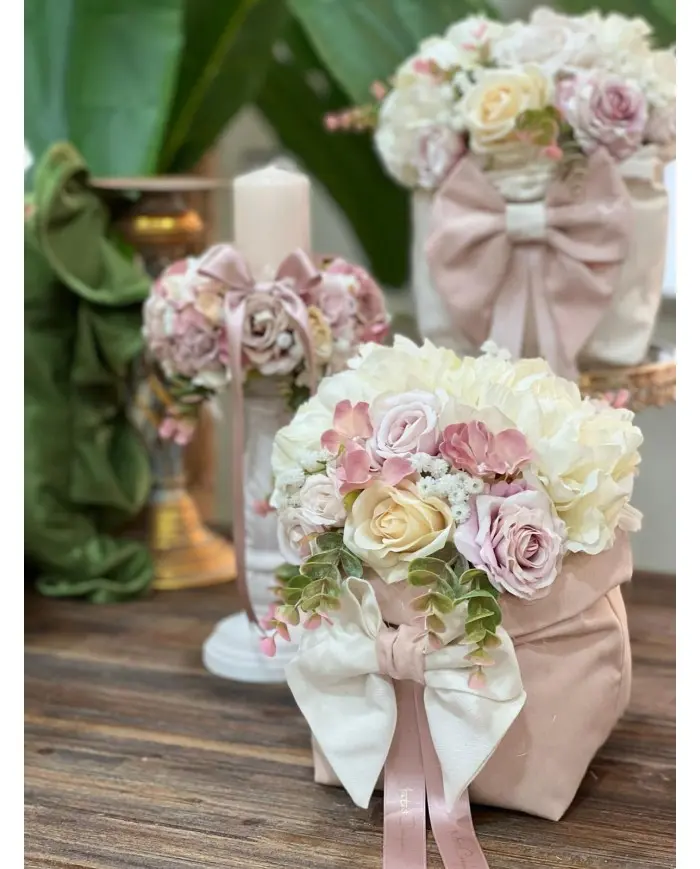 Flower Bag Panama con Peonie, Rose e Fiocco – Mata Creazioni, 30x22 cm