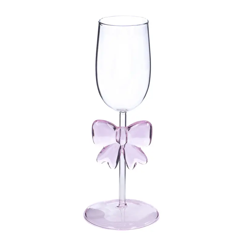 Flûte in Vetro Trasparente con Fiocco Rosa – Goodwill, 24cm