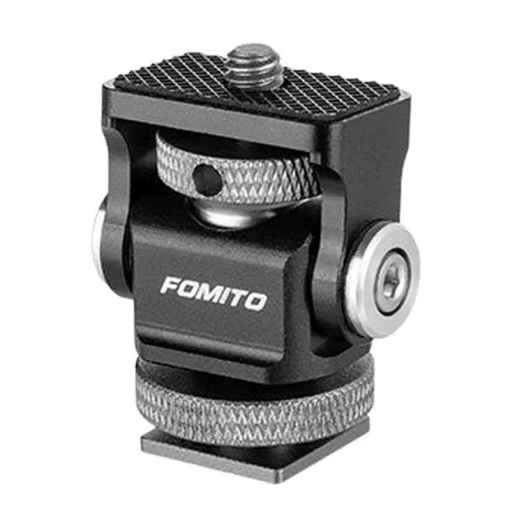 FOMITO Hot Shoe Universal Camera Monitor Bracket Adjustable Damping Rotating Snail Mount, No Knob Gimbal, With Knob Gimbal