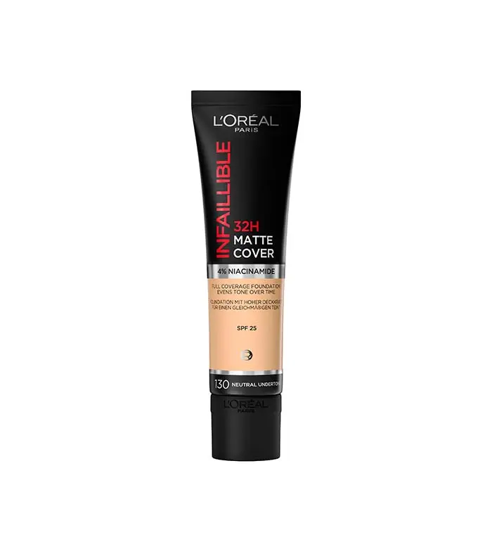 Fondotinta L'Oréal Infaillible 32H Matte Cover - 130 Neutral Undertone con Niacinamide