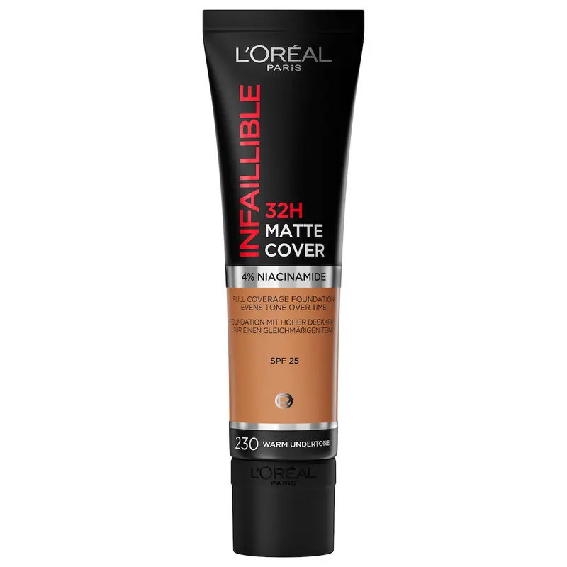 Fondotinta L'Oréal Infaillible 32H Matte Cover - 230 Radiant Honey | Copertura Totale Niacinamide