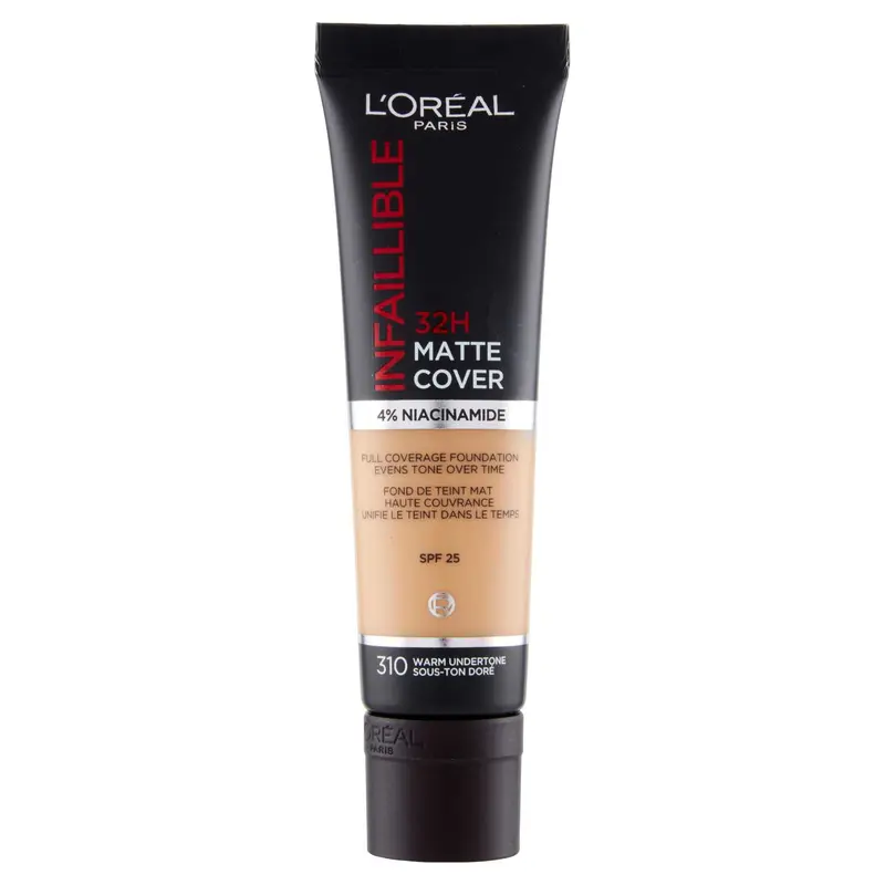 Fondotinta L'Oréal Infaillible 32H Matte Cover - 310 Warm Undertone | Copertura Niacinamide