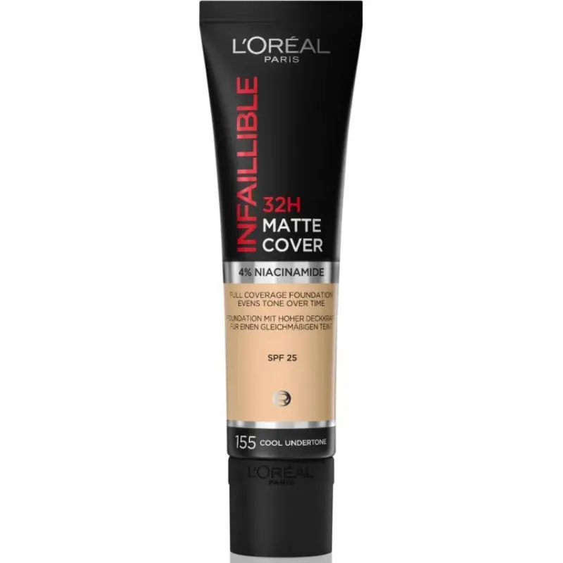 Fondotinta L'Oréal Infaillible 32H Matte Cover - Tonalità 155 | Copertura Totale con Niacinamide