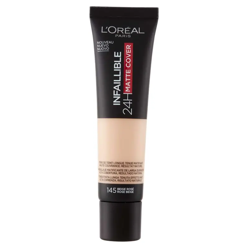Fondotinta Matte L'Oréal Infaillible 32H Cover Totale con Niacinamide - Tonalità 145 Beige Rose