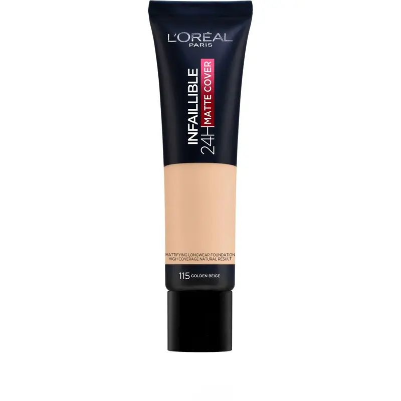 Fondotinta Matte L'Oréal Infaillible 32H Cover Totale - Tonalità 115 Beige Doré con Niacinamide