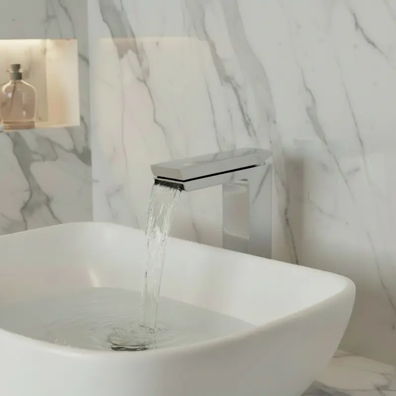Fromac Mini Razor rubinetto lavabo con bocca a cascata e scarico click-clack 8512B