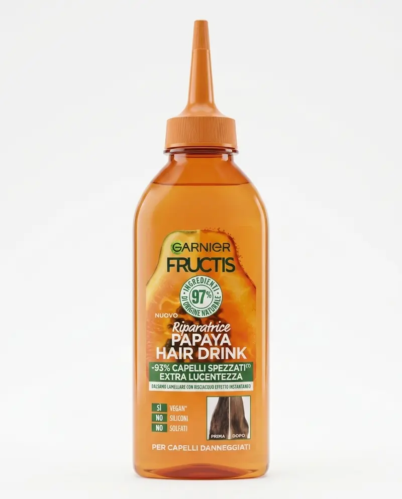 Fructis Hair Drink Papaya 200ml Balsamo Lamellare Riparatore in Soluzione Liquida – Tecnologia Istantanea Anti-Rottura per Capelli Danneggiati e Spenti