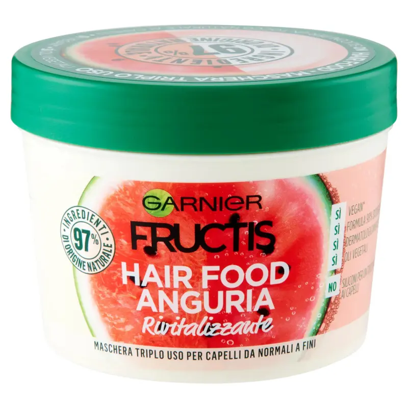 Fructis Hair Food Maschera Anguria Rivitalizzante 390ml - 3in1 per Capelli Normali e Fini