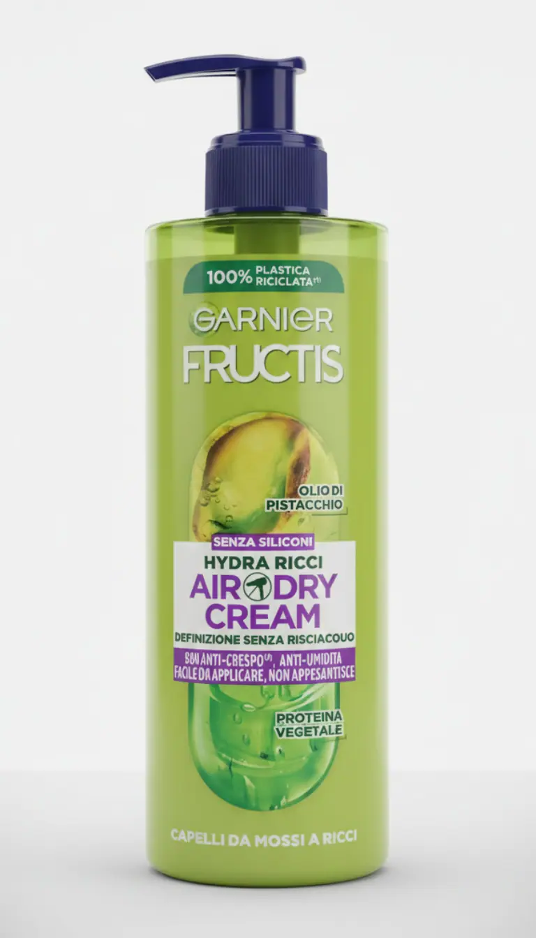 GARNIER Fructis Hydra Ricci Air-Dry Cream 400ml | Crema Senza Risciacquo Ricci & Mossi | 96H Anti-Crespo | Con Olio di Pistacchio