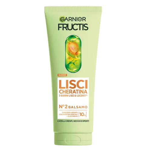 Garnier Fructis Lisci Cheratina Balsamo 200ml – Trattamento Lisciante Anti-Crespo con Cheratina Vegetale e Olio d'Argan – Effetto Brillantezza +93%