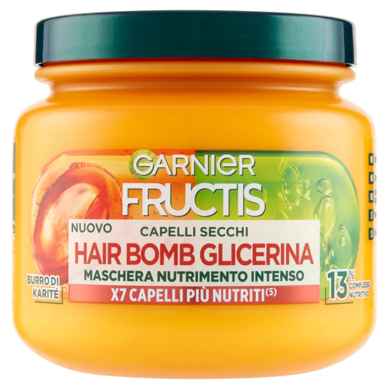 Garnier Fructis Maschera Hair Bomb Glicerina 320ml | Trattamento Intensivo per Capelli Secchi | Con 13% Complesso Nutritivo e Burro di Karité