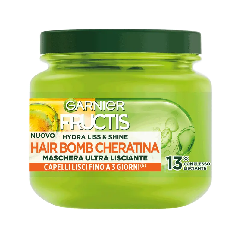 Garnier Fructis Maschera Hair Bomb Hydra Liss & Shine 320ml | Trattamento Ultra-Lisciante con Cheratina e Olio d'Argan | Anti-Crespo 72h