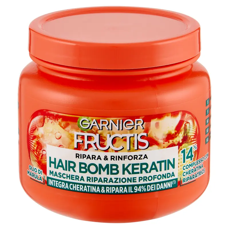 Garnier Fructis Maschera Hair Bomb Ripara & Rinforza 320ml | Cheratina & Olio di Marula | Riparazione 94% dei Danni* | Per Capelli Danneggiati