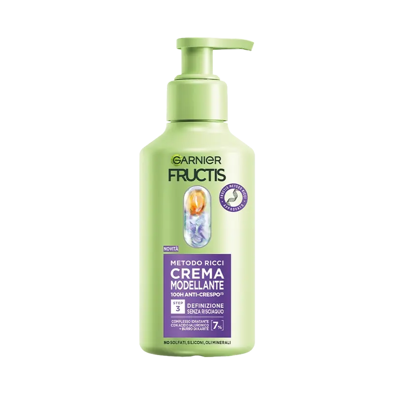 Garnier Fructis Metodo Ricci Crema Modellante (260ml) – Step 3 Definizione Senza Risciacquo con Acido Ialuronico e Burro di Karité – Anti-Crespo