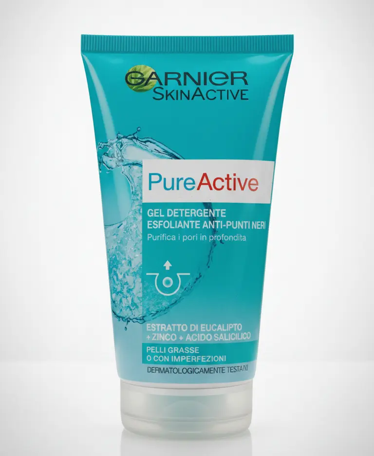 Garnier Pure Active Gel Detergente Esfoliante 150 ml | Anti-Punti Neri con Zinco Purificante e Acido Salicilico | Per Pelli Miste e Grasse
