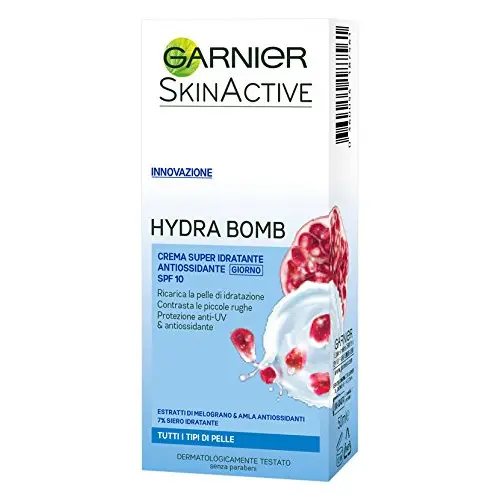 Garnier SkinActive Hydra Bomb Crema Giorno Super Idratante Antiossidante SPF10 - 50ml - Tutti i Tipi di Pelle - Con Estratti di Melograno & Amla - Contro Piccole Rughe e Aggressioni Esterne